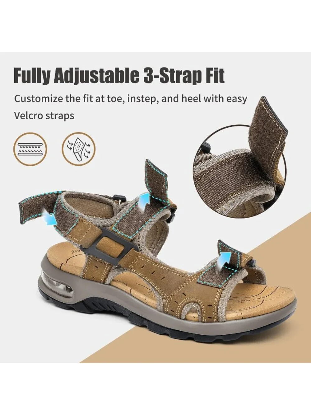 Men's Light Brown Athletic Sandal Adjustable Strap Non Slip Casual Walking Shoes